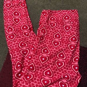 LuLaRoe Red and Pink Heart Patterned Pants